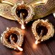 Pack of 3 Brass Heart Shaped Oil Lamp Diya